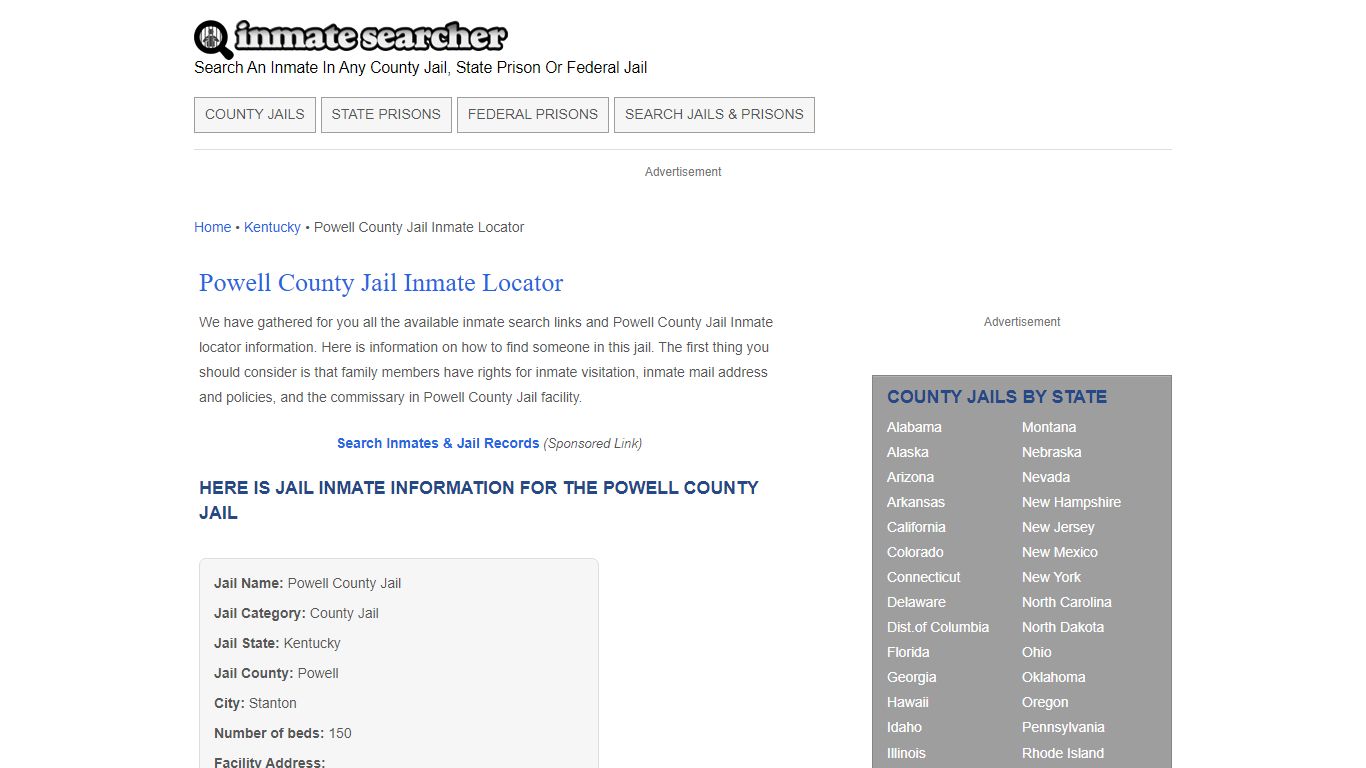 Powell County Jail Inmate Locator - Inmate Searcher